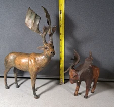 Vintage Leather Wrapped Moose Sculptures 12.25" & 7" Home Decor #4251LA