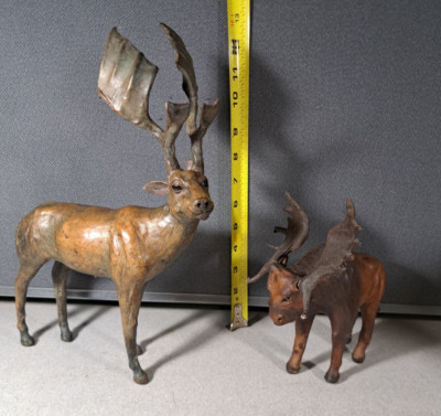 Vintage Leather Wrapped Moose Sculptures 12.25'' & 7'' Home Decor #4251LA