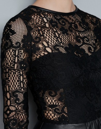 VESTIDO DE ESTUDIO ZARA A240 CON VOLANTE DE CUERO PEPLUM EN ENCAJE NEGRO PEQUEÑO - S - Imagen 5 de 11