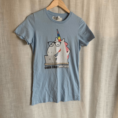 NEW Coding Unicorn Graphic Tee Size Jr Large Blue Software Engineer