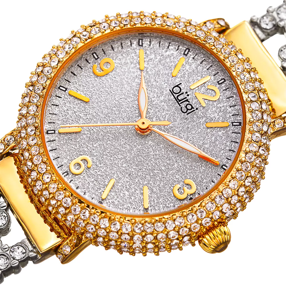 Women s Burgi BUR140YG Crystal Bezel and Bracelet Grained Pave