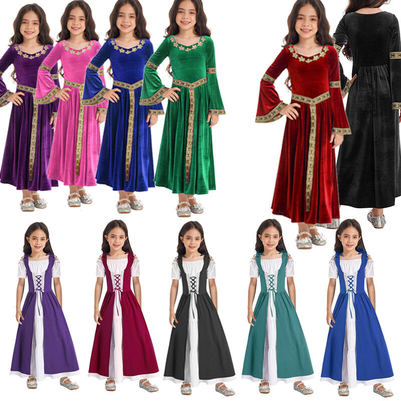 Children Girls Medieval Princess Retro Fancy Dress Renaissance Vintage  Costumes