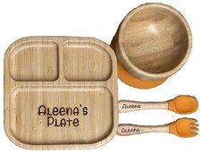 PERSONALISIERTES quadratisches Saugplatten-Set aus Bambus f&uuml;r Babyentw&ouml;hnung ORANGE