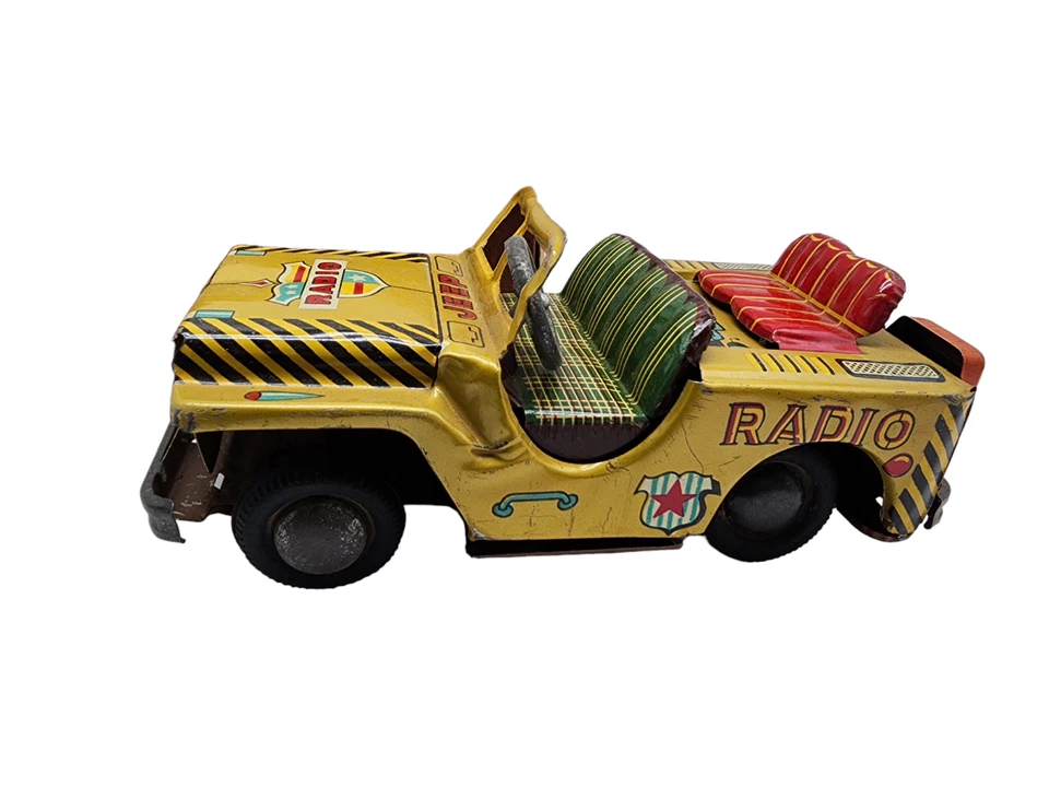 RADIO JEEP de colección YOSHIYA Japón juguete de hojalata litografía alimentado por fricción con CAJA Foto 2 de 4
