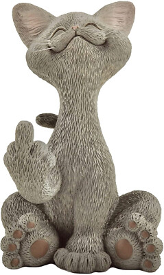 Whimsical Grey Catitude Happy Cat Funny Figurine Cute Figurine Collectible *NEW