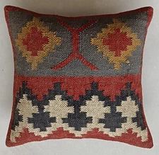 Indian Handmade 18x18 in Vintage Cushion Kilim Pillow Jute Cushion Cover Throw