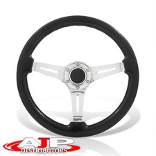 Deep Dish 6-bolt Black Wood Silver Steel Steering Wheelhorn Universal 350mm 14
