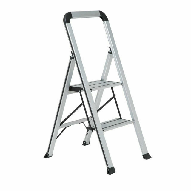 Reviews Wolf 2 Step Ladder With Aluminium Slimline Folding Frame Stool Space Saving Ebay