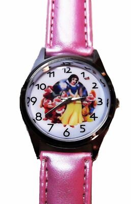 Snow White And 7 Dwarfs Pink Leather Band Wrist Watch