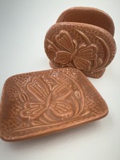 Butterfly Bathroom Set 2pc Soap Dish And Towel/Washcloth Holder Vintage Ceramic