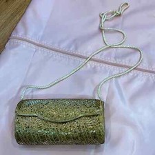 Vintage DeLiLL hand beaded gold cylinder evening clutch /shoulder bag purse