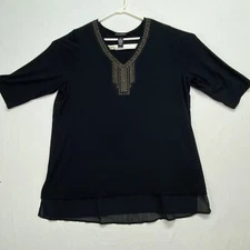 Catherines 1X 18/20W Plus Size Women’s Embellished Top Blouse Tunic Shirt Black