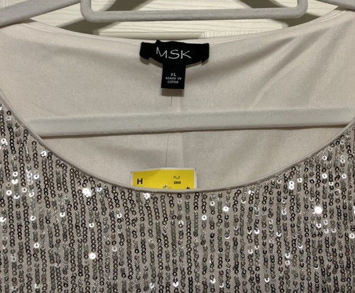MSK Silver & Ecru Dress Sequin Short Sleeve Round Neck Knee Length Size XL NWT - Picture 3 of 13