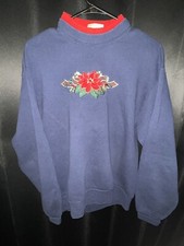 VTG Morning Sun Christmas Poinsettia Sweatshirt Blue Made in USA Size M