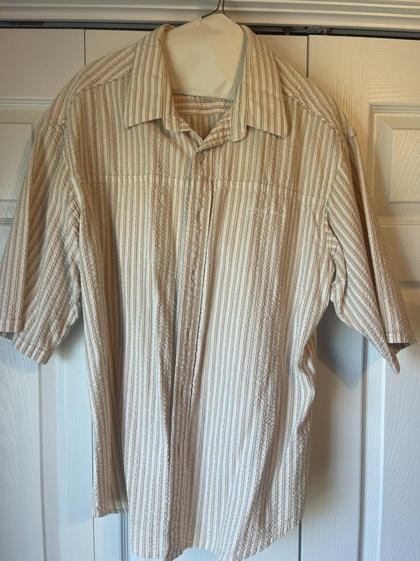 Sean John Mens Button Up Shirt Size 3XL XXXL Short Sleeve Tan Beige Casual