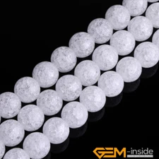 Natural White Rock Crystal Crackle Quartz Frost Matte Round Beads Strand 15" YB