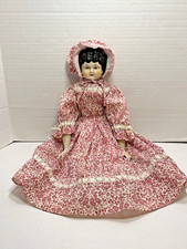 Vintage China Head Porcelain Doll Brunette Blue Eyes Cloth Body 17 Stamped 5