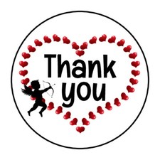 30 1.5" THANK YOU HEARTS CUPID FAVOR LABELS ROUND STICKERS  