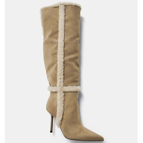 ZARA BNWT 2026. LIGHT BEIGE COMBINATION HEEL BOOTS SHEEPSKIN. 2015/610/111