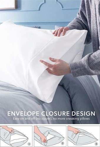 Standard Pillow Cases Set of 2 White 100% Natural Cotton 600 Thread Count Pil... - Picture 4 of 7