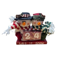 24 Day Wooden Christmas Countdown Advent Calendar 8 Snowman Couple Plush