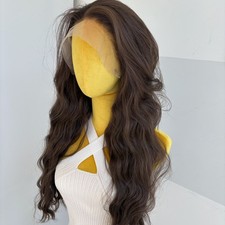 Long Wavy Brown Synthetic Hair Lace Frontal Wigs Beginner Friendly Hair Loss Wig