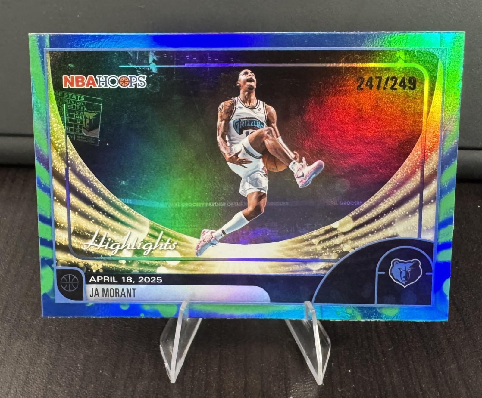 Ja Morant  /249 🔥 Green & Blue Rainbow 2025-26 Topps Nba Hoops Highlights #264