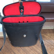 Antique Vintage Leather Hard Binoculars Storage Travel Case - Black With Strap