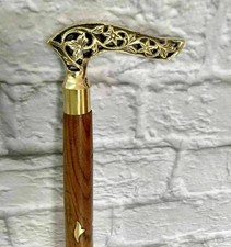 36'' Victorian Antique Brass Handle Wooden Vintage Walking Stick Cane Designer
