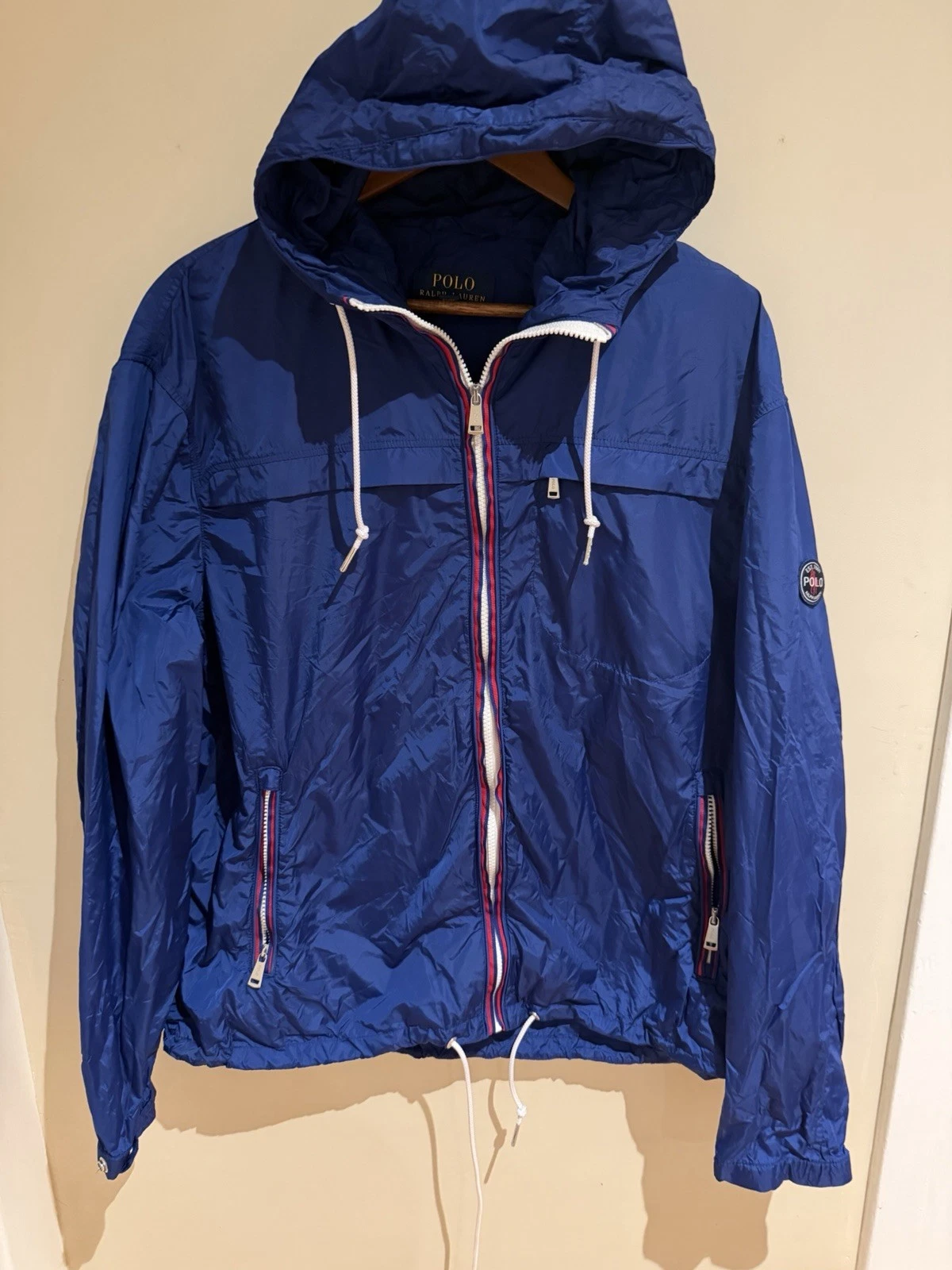 Polo Ralph Lauren Mens Drawstring Hood Packable Anorak Jacket Navy Blue Sz XL