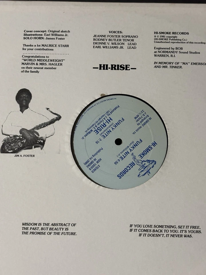 Hi-Rise Funky Nite Rare 1981 Hi-Smoke Records Private Soul Funk Boogie 12" - Image 3 of 3