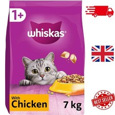 WHISKAS 1+ Adult Dry Cat Food Chicken 7kg Complete Nutrition Cat Kibble Bag 4.44 per kilo