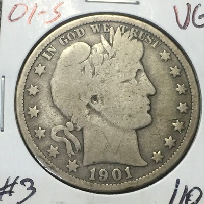 1901-S   Barber Half Dollar   VG   LY and part IT   #3    Combined Shipping