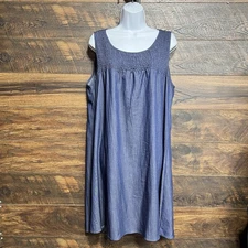 Naif Blue Chambray Dress Large Sleeveless Stretch Beach Casual Lounge Runched