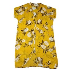 Midnight Sky Kimono Cardigan Womens Size 1X Yellow Floral Chiffon Midi Duster