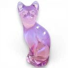 Fenton Rosemilk Opalescent Cat Glass Figurine Pink White *FLAW, AS IS