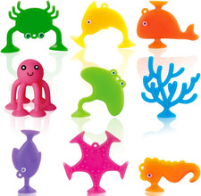 Suction Bath Toys, 9 PCS Silicone Ocean Animal Suction Cup Toys for Kids 3