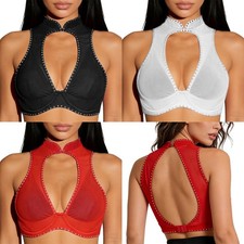 Women Corset Sheer Mesh Bra 1/4 Cup Crop Top Evening Bustier See Through Party