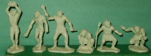 1950 Mint Set 6 Marx MATCHING CREAM CAVEMEN to Prehistoric Time Dinosaur Playset
