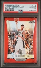 Graded 2023 Panini Deca Victor Wembanyama #116 /199 Red Prizm RC PSA 10