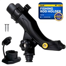 Kayak Rod Holder, with Sealed Deck Mount Base, Black, High-Impact Nylon, Large