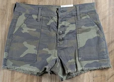 Juniors SO Fray Hem Utility Short W/Exposed Buttons High Rise Camo Military Sz 9