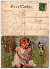 1908 Thurman VA Girl, Dog, Halftone Postcard Ephemera Halifax Co