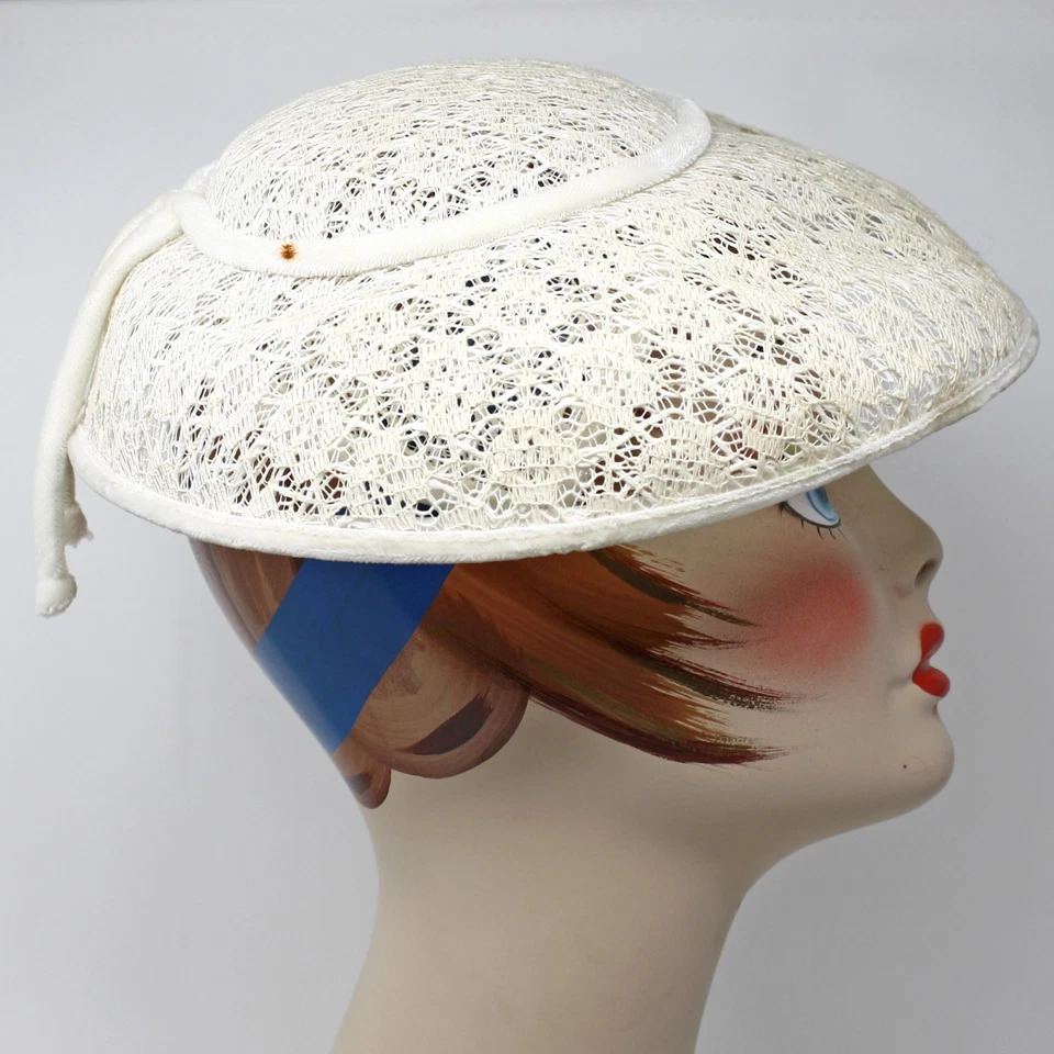 Vintage Ivory Lace Platter Hat 50s Wide Brim Wedding or Garden Party - Hey Viv - Image 3 of 4