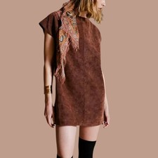 FREE PEOPLE Sawyer Mini Dress - Faux Suede-Brown- Size XS, BNWT RRP £ 140