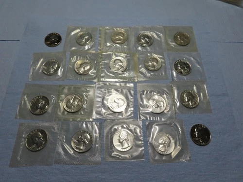 LOT OF 20 1961 PROOF WASHINGTON QUARTERS 90 PERCENT SILVER COINS IN CELLO