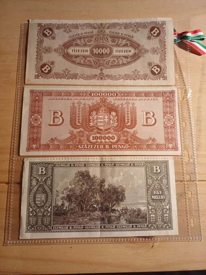 10-100-1. MILLIO [B] EF / BANKNOTE FROM HUNGARY 1946 PICK Brilliant LUCK 3 Piece - Image 2 of 3