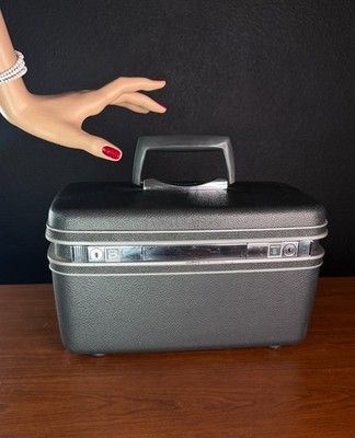 Vintage 1970s dark gray SAMSONITE train case hard small suitcase KEY tray B.T.