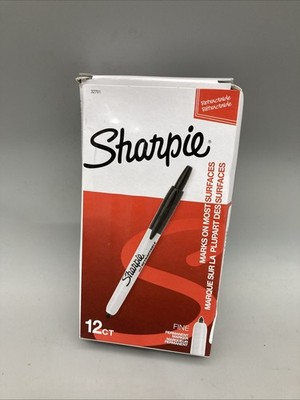 SHARPIE 32701, Retractable Permanent Markers, Fine Point, Black, 12 Count Box