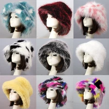 Women's Fuzzy Bucket Hat Winter Fluffy Furry Plush Faux Fur Hats Fisherman Cap